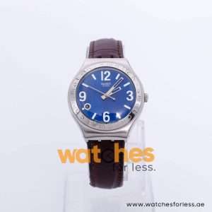 Swatch Men’s Swiss Made Quartz Dark Brown Leather Strap Blue Dial 37mm Watch YGS427G UAE DUBAI AJMAN SHARJAH ABU DHABI RAS AL KHAIMA UMM UL QUWAIN ALAIN FUJAIRAH