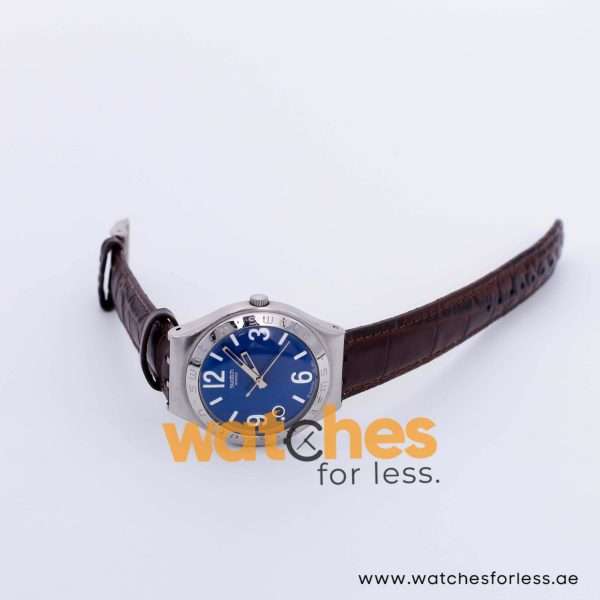 Swatch Men’s Swiss Made Quartz Dark Brown Leather Strap Blue Dial 37mm Watch YGS427G UAE DUBAI AJMAN SHARJAH ABU DHABI RAS AL KHAIMA UMM UL QUWAIN ALAIN FUJAIRAH