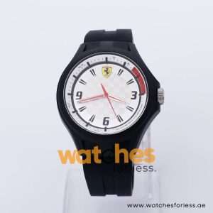 Ferrari Men’s Quartz Black Silicone Strap White Dial 44mm Watch 0830001