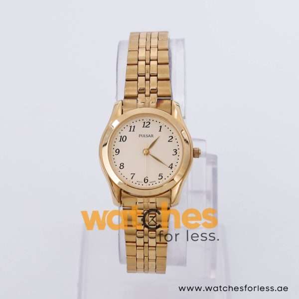Pulsar Women’s Quartz Gold Stainless Steel Beige Dial 28mm Watch PRS490X
