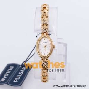 Pulsar Women’s Quartz Gold Stainless Steel Silver Sunray Dial 16mm Watch PC3114