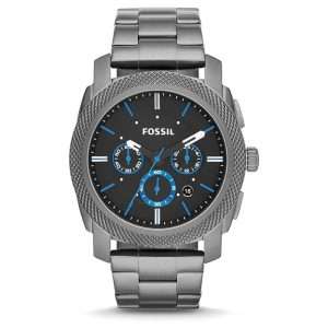 Fossil Men’s Quartz Grey Stainless Steel Black Dial 45mm Watch FS4931