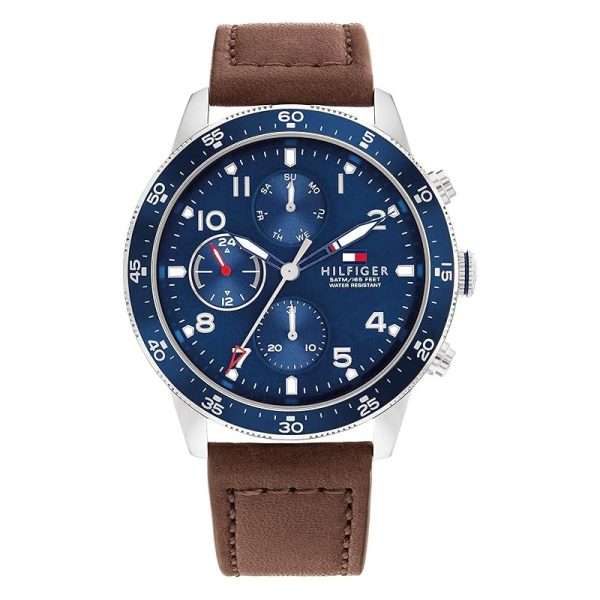 Tommy Hilfiger Men’s Quartz Brown Leather Strap Blue Dial 44mm Watch 1791946 UAE DUBAI AJMAN SHARJAH ABU DHABI RAS AL KHAIMA UMM UL QUWAIN ALAIN FUJAIRAH