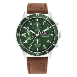 Tommy Hilfiger Men’s Quartz Brown Leather Strap Green Dial 44mm Watch 1791948 UAE DUBAI AJMAN SHARJAH ABU DHABI RAS AL KHAIMA UMM UL QUWAIN ALAIN FUJAIRAH