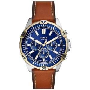 Fossil Men’s Quartz Brown Leather Strap Blue Dial 44mm Watch FS5625