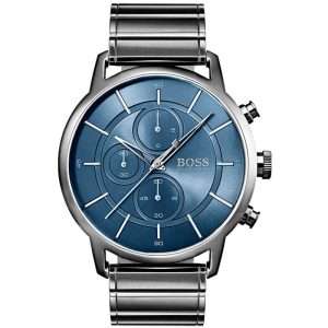 Hugo Boss Men’s Quartz Grey Stainless Steel Blue Dial 44mm Watch 1513574