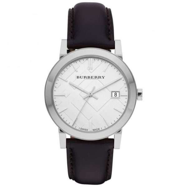 Burberry Men’s Quartz Black Leather Strap Silver Dial 38mm Watch BU9008