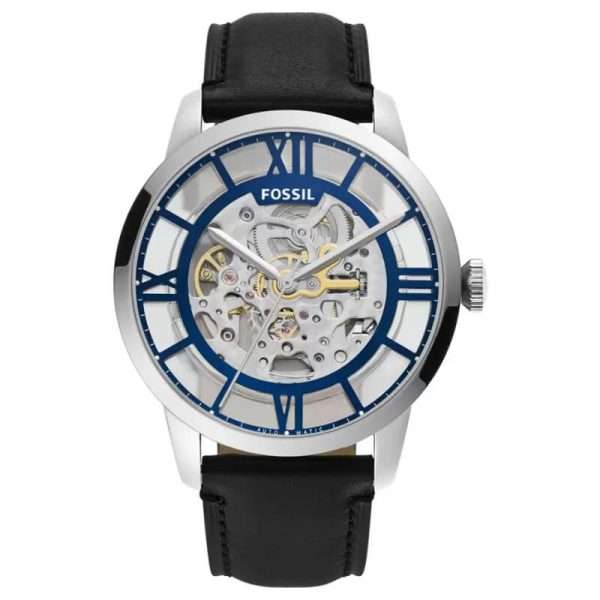 Fossil Men’s Automatic Black Leather Strap Blue Dial 44mm Watch ME3200