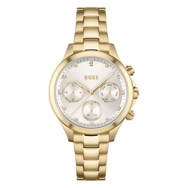 Hugo Boss Women’s Quartz Gold Stainless Steel Silver Dial 38mm Watch 1502628 UAE DUBAI AJMAN SHARJAH ABU DHABI RAS AL KHAIMA UMM UL QUWAIN ALAIN FUJAIRAH