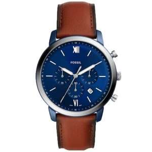 Fossil Men’s Quartz Brown Leather Strap Blue Dial 44mm Watch FS5791