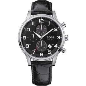 Hugo Boss Men’s Quartz Black Leather Strap Black Dial 44mm Watch 1512448