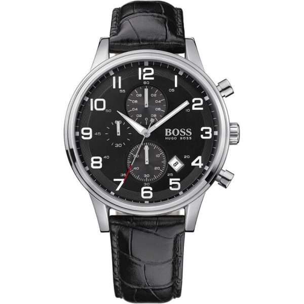 Hugo Boss Men’s Quartz Black Leather Strap Black Dial 44mm Watch 1512448