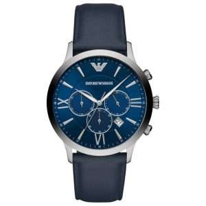 Emporio Armani Men’s Quartz Blue Leather Strap Blue Dial 43mm Watch AR11226