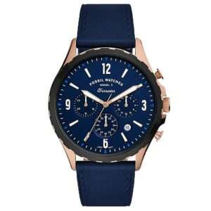 Fossil Men’s Quartz Blue Leather Strap Blue Dial 46mm Watch FS5814