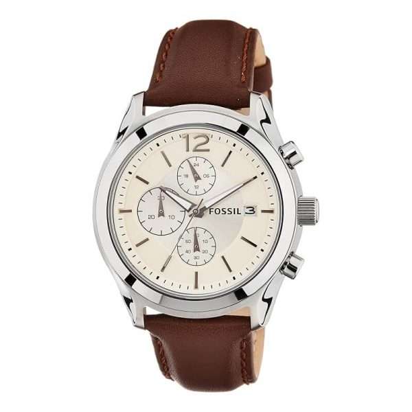 Fossil Men’s Quartz Brown Leather Strap Off White Dial 40mm Watch BQ1485