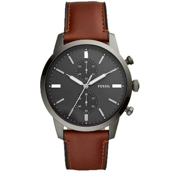 Fossil Men’s Quartz Brown Leather Strap Grey Dial 44mm Watch FS5522