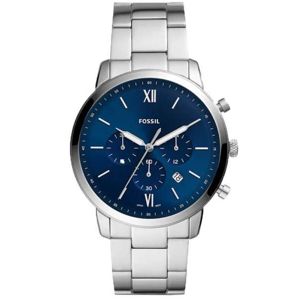 Fossil Men’s Quartz Silver Stainless Steel Blue Dial 44mm Watch FS5792