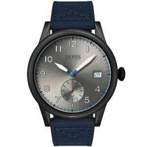 Hugo Boss Men’s Quartz Blue Lather Strap Gray Dial 44mm Watch 1513684