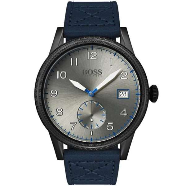 Hugo Boss Men’s Quartz Blue Lather Strap Gray Dial 44mm Watch 1513684