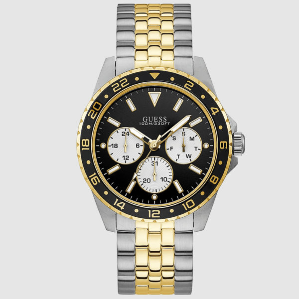 Guess Men’s Quartz Two-tone Stainless Steel Black Dial 44mm Watch W1107G6 UAE DUBAI AJMAN SHARJAH ABU DHABI RAS AL KHAIMA UMM UL QUWAIN ALAIN FUJAIRAH