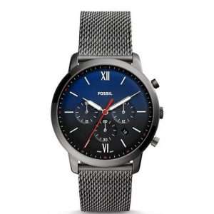 Fossil Men’s Quartz Grey Stainless Steel Blue & Black Dial 44mm Watch FS5383