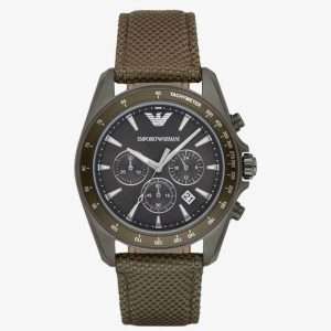 Emporio Armani Men’s Quartz Brown Nylon Strap Black Dial 44mm Watch AR6130