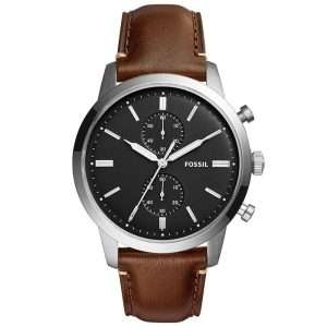 Fossil Men’s Quartz Brown Leather Strap Black Dial 44mm Watch FS5280