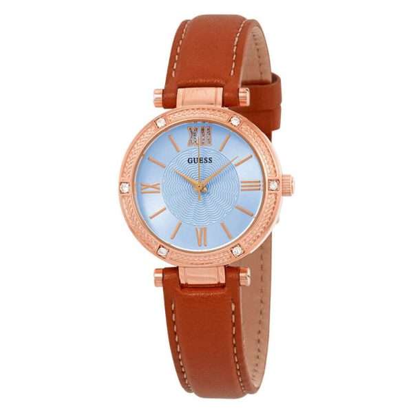 Guess Women’s Quartz Brown Leather Strap Blue Dial 30mm Watch W0838L2