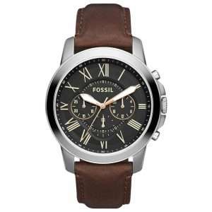 Fossil Men’s Quartz Brown Leather Strap Black Dial 44mm Watch FS4813