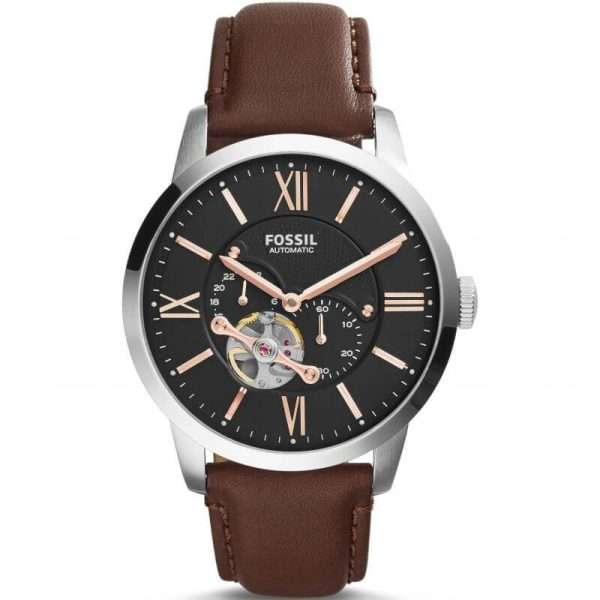 Fossil Men’s Automatic Brown Leather Strap Black Dial 44mm Watch ME3061
