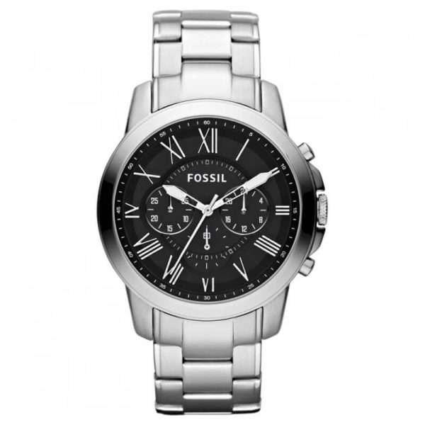 Fossil Men’s Quartz Silver Stainless Steel Black Dial 44mm Watch FS4736