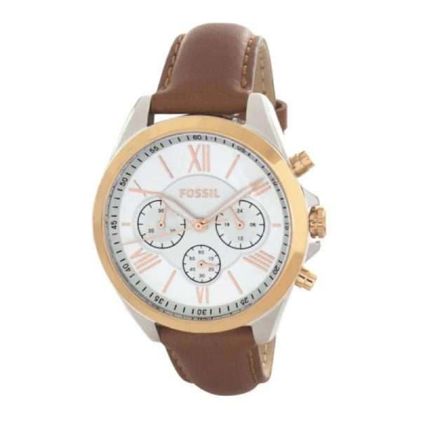 Fossil Women’s Quartz Brown Leather Strap White Dial 40mm Watch BQ3033