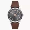 Emporio Armani Men’s Quartz Brown Leather Strap Grey Dial 43mm Watch AR11175