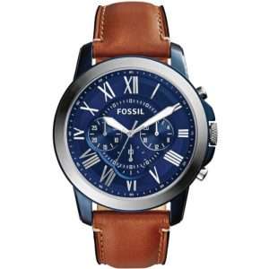 Fossil Men’s Quartz Brown Leather Strap Blue Dial 44mm Watch FS5151