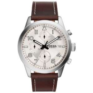 Fossil Men’s Chronograph Quartz Leather Strap OffWhite Dial 44mm Watch FS5138