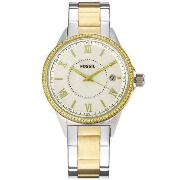 Fossil Women Quartz Two Tone Stainless Steel White Dial 38mm Watch BQ1107