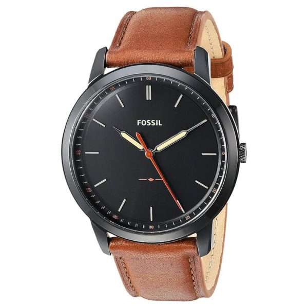 Fossil Men’s Quartz Brown Leather Strap Black Dial 44mm Watch FS5305