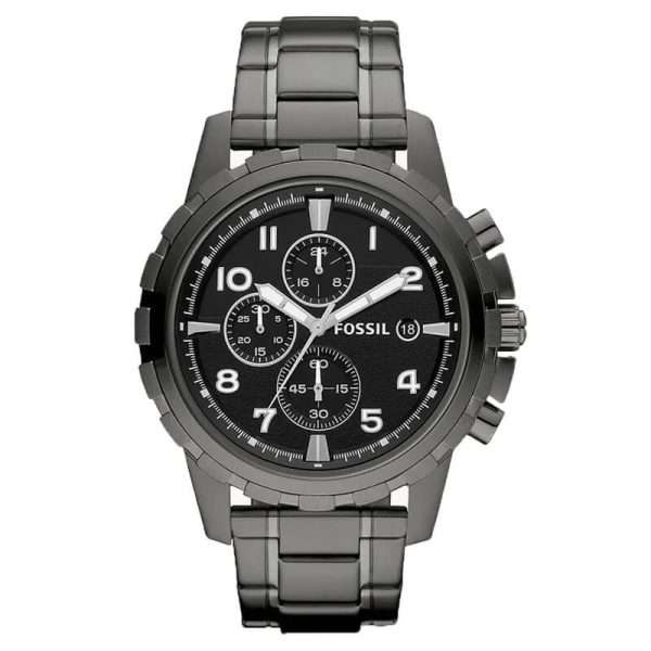 Fossil Men’s Quartz Grey Stainless Steel Black Dial 45mm Watch FS4721