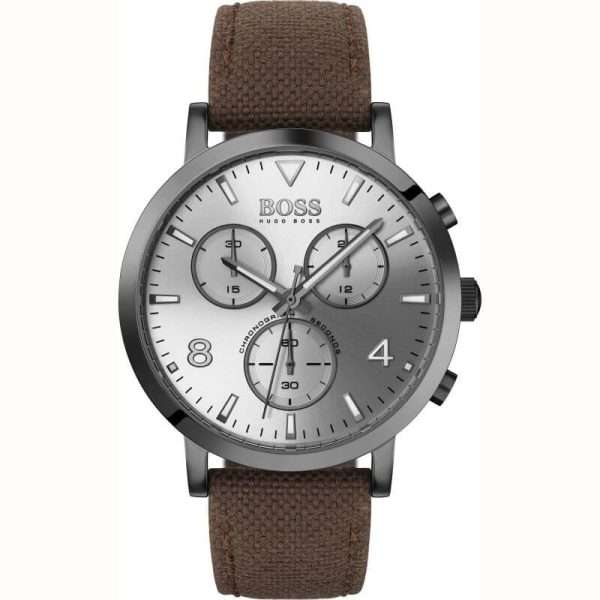 Hugo Boss Men’s Quartz Brown Leather Strap Silver Dial 42mm Watch 1513690