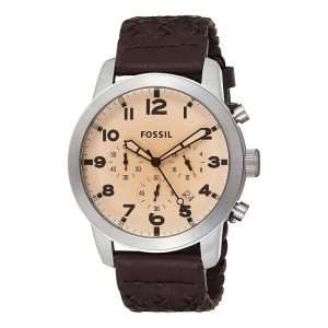 Fossil Men’s Quartz Brown Leather Strap Silver Dial 44mm Watch FS5178