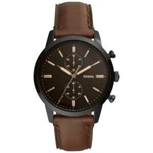 Fossil Men’s Quartz Brown Leather Strap Black Dial 44mm Watch FS5437