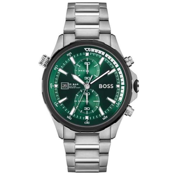 Hugo Boss Men’s Quartz Silver Stainless Steel Green Dial 46mm Watch 1513930