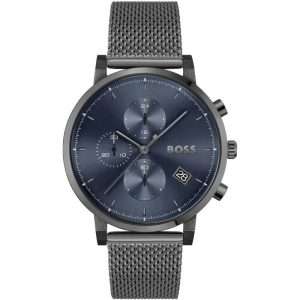 Hugo Boss Men’s Quartz Grey Stainless Steel Blue Dial 43mm Watch 1513934