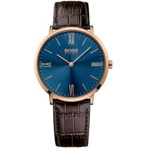 Hugo Boss Men’s Quartz Brown Leather Strap Navy Blue Dial 40mm Watch 1513458