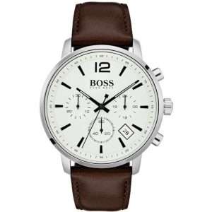 Hugo Boss Men’s Quartz Brown Leather Strap Off-White Dial 42mm Watch 1513609