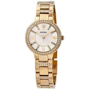 Fossil Women’s Quartz Gold Stainless Steel Silver Dial 30mm Watch ES3283