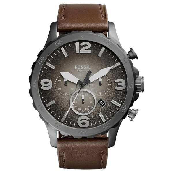 Fossil Men’s Quartz Brown Leather Strap Grey Dial 50mm Watch JR1424 UAE DUBAI AJMAN SHARJAH ABU DHABI RAS AL KHAIMA UMM UL QUWAIN ALAIN FUJAIRAH