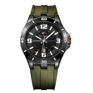 Tommy Hilfiger Men’s Quartz Green Silicone Strap Black Dial 46mm Watch 1791065