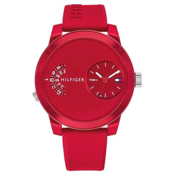 Tommy Hilfiger Men’s Quartz Red Silicone Strap Red Dial 44mm Watch 1791557