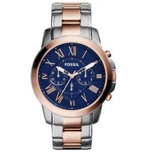 Fossil Men’s Quartz Two Tone Stainless Steel Blue Dial 44mm Watch FS5024